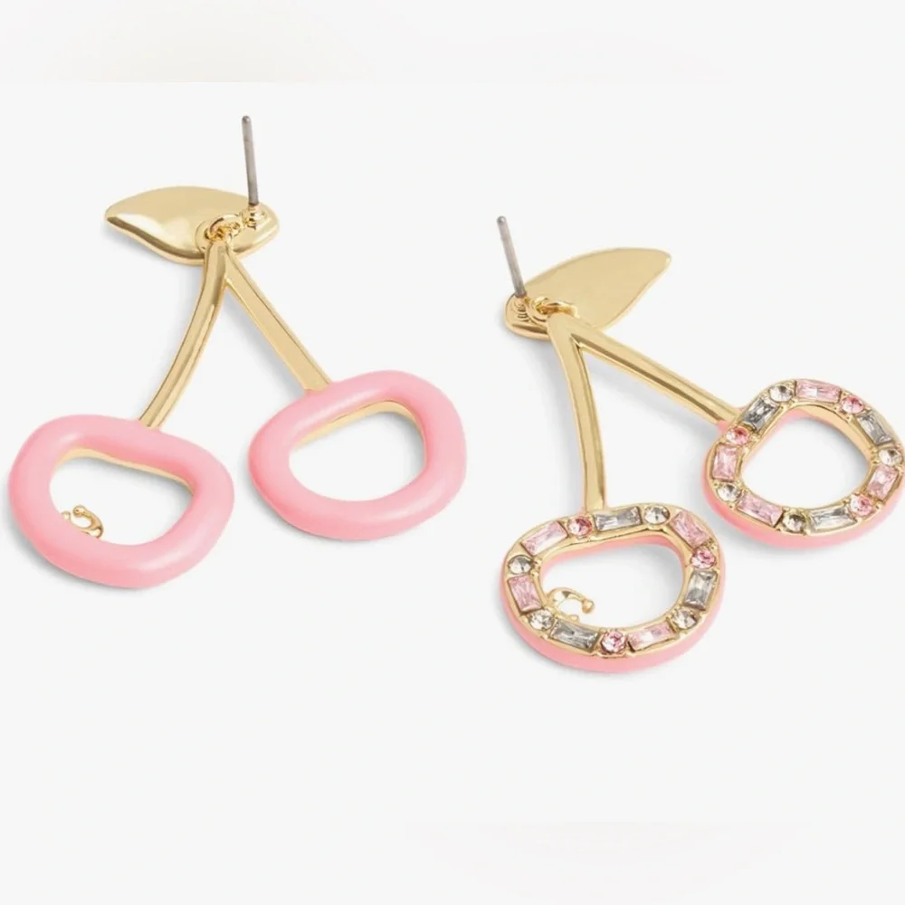 COACH Signature Cherry Drop Earrings Titanium With Multicolored Stone Accents - Picture 10 of 10
